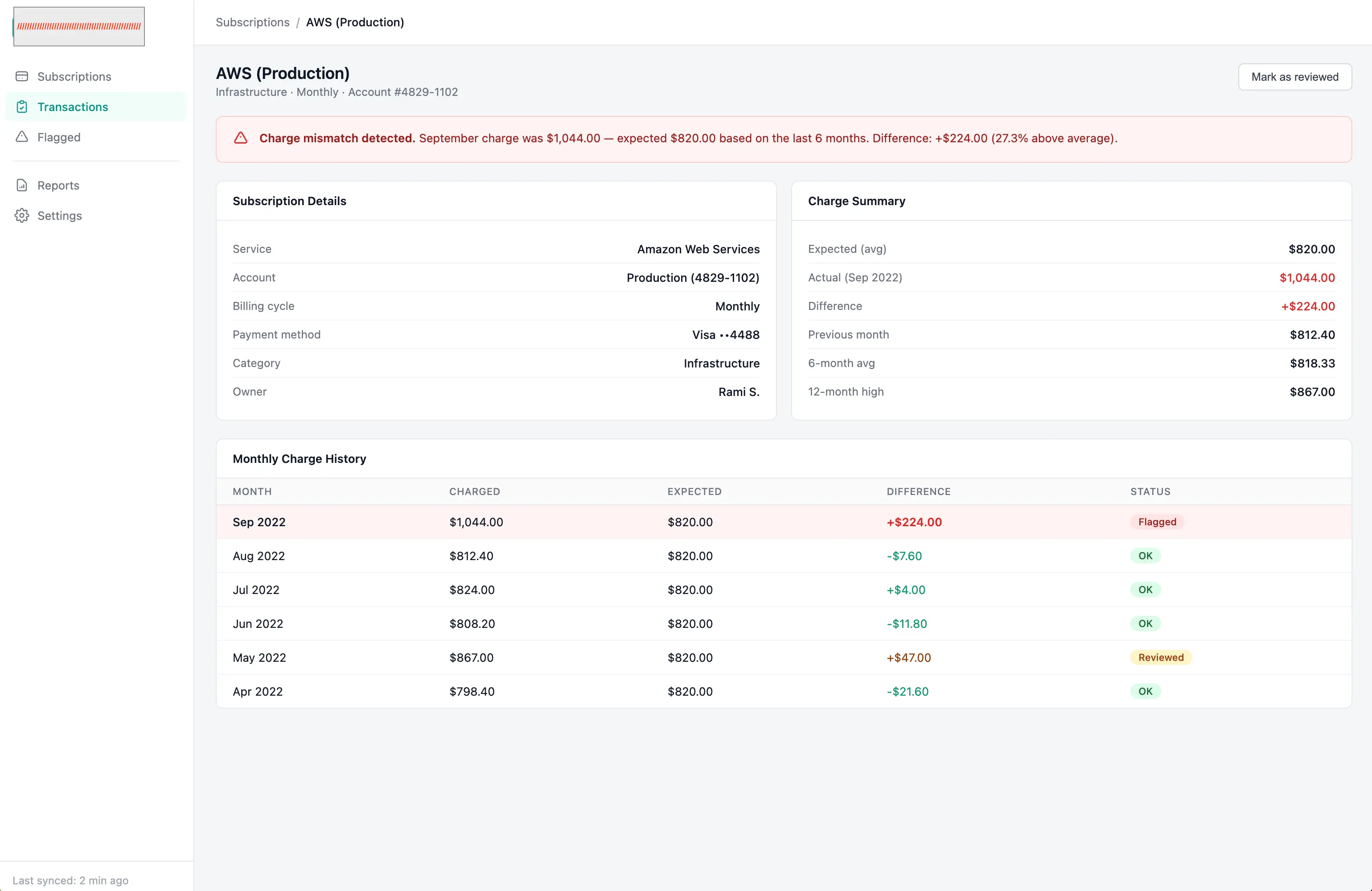 Transaction detail
